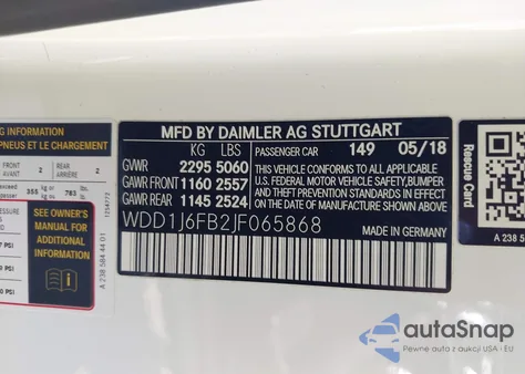 2018 Mercedes-Benz E 400 z USA, uszkodzony, nr VIN WDD1J6FB2JF065868